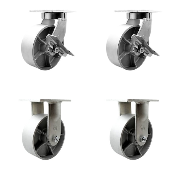 Service Caster 8'' Heavy Duty Semi Steel Cast Iron Caster Set 2 Swivel Lock/Brake 2 Rigid, 4PK CRAN-SCC-KP92S830-SSR-SLB-BSL-2-R-2 - main
